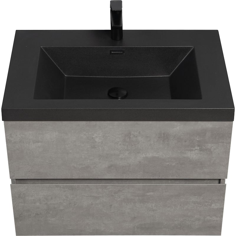 Grey Wall-Mounted Bath Vanity, Quartz Top,Sink and Soft Close Drawers