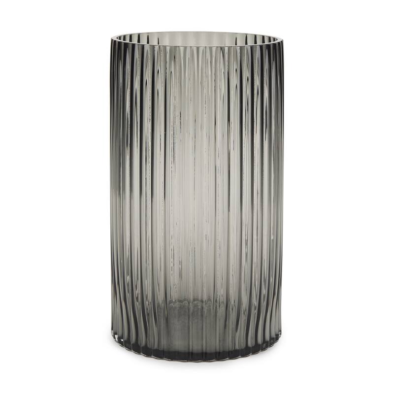 11" Black Cylinder Ribbed Glass Table Vase - 6.10