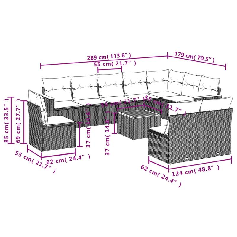 vidaXL Garden Sofa Set Black - 24.4 x 24.4 x 27.2