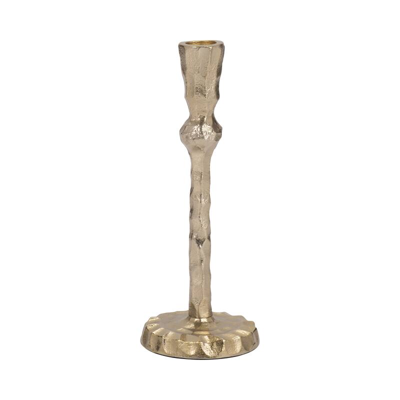 Hammered Taper Candle Holder Contemporary Glam Metal Metallic Gold Candle Holder for Home, Office or Event Table - 3" x 3" x 9"