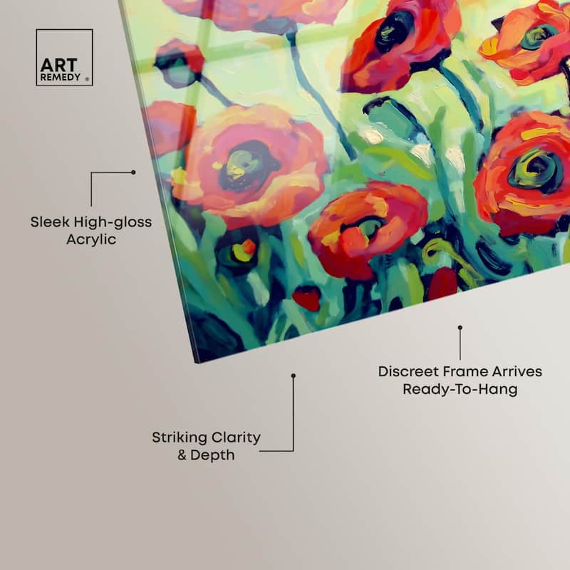 Red Poppy Field I Acrylic by Art Remedy, Ready to Hang