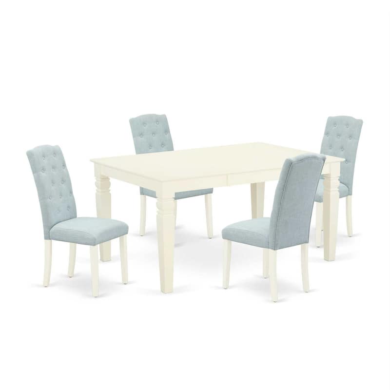 HomeStock 5-Piece Linen white Solid Wood Top-Rectangular Dining Room Set with Butterfly Leaf-Seats 4