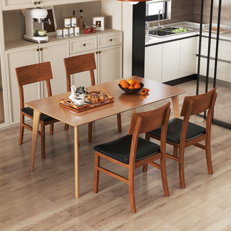 Set of 2 Black Rubber Wood PVC Leather Armless Dining Chairs with Ergonomic Cushions - 18" x 19.5" x 35"