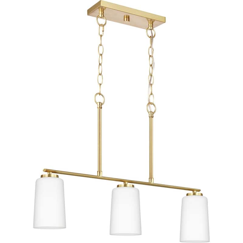 Adley Collection Three-Light Satin Brass Etched White Glass New Traditional Linear Chandelier - 26 in x 4 in x 17 in