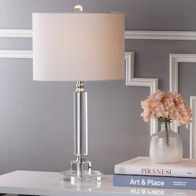 SAFAVIEH Lighting 25-inch Deco White Shade Column Crystal Table Lamp (Set of 2) - 13"x13"x24.5"