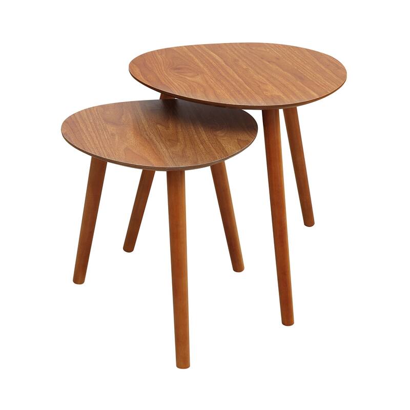 Nesting End Tables, Mid Century Inspired Two Piece Set with Solid Wood Legs, Compact Versatile Tables for Living Room - 19