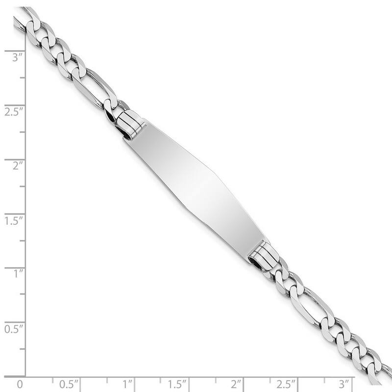 Curata 10.5mm 14k White Gold Engravable Figaro Link Soft Diamond Shape ID Bracelet 8 Inch