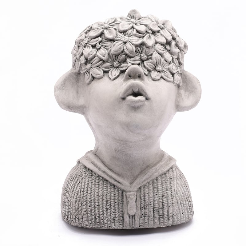Grey MgO Kissing Flower Child Bust Head Planter