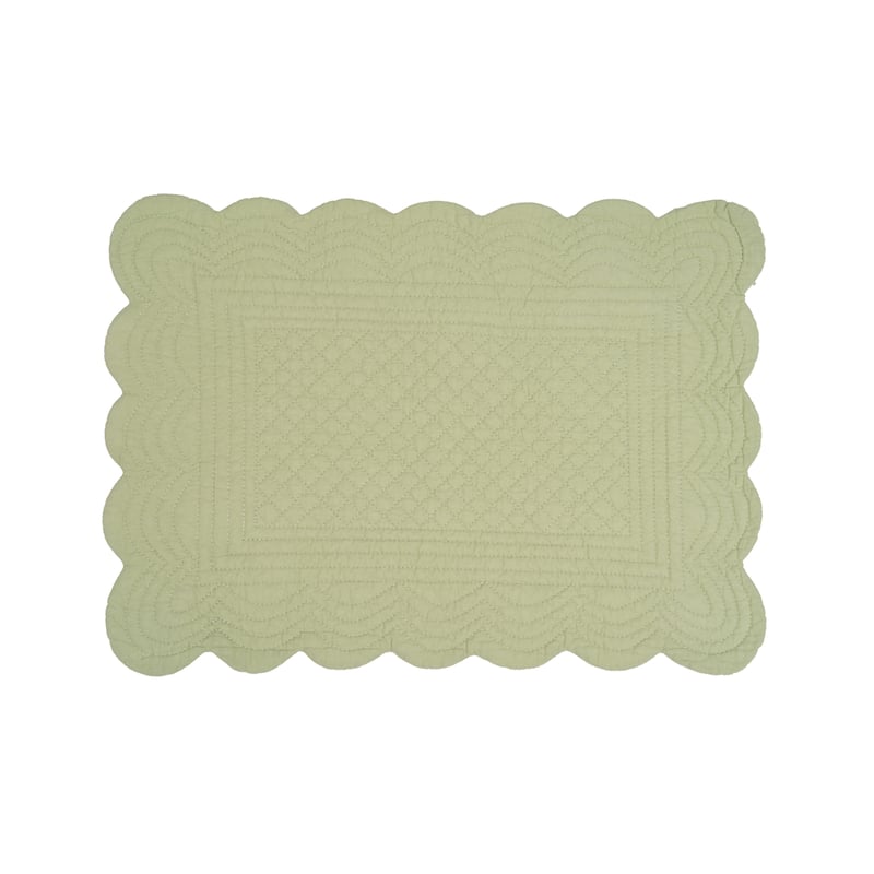 Sage Quilted Scalloped Edge Dining Placemats Set of 6 All Seasons Spring, 13" x 19"