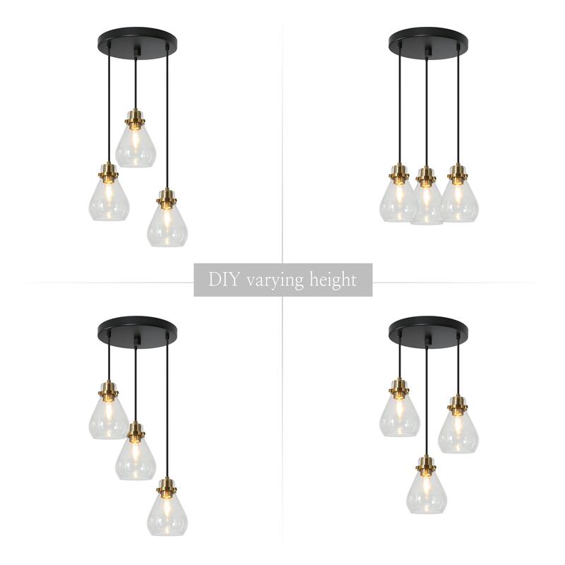 Marsie Modern Ceiling Light 3-light Farmhouse Flush Mount Drop Down Pendant Light Globe Glass