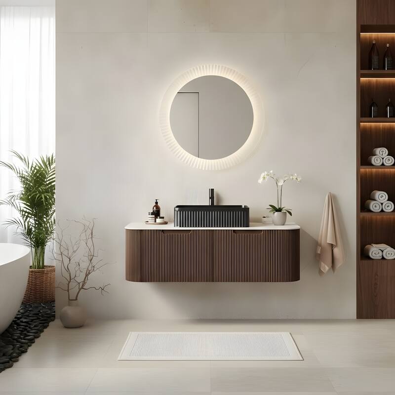 Wall Mounted Bathroom Vanity with Black Rectangular Ceramic Basin