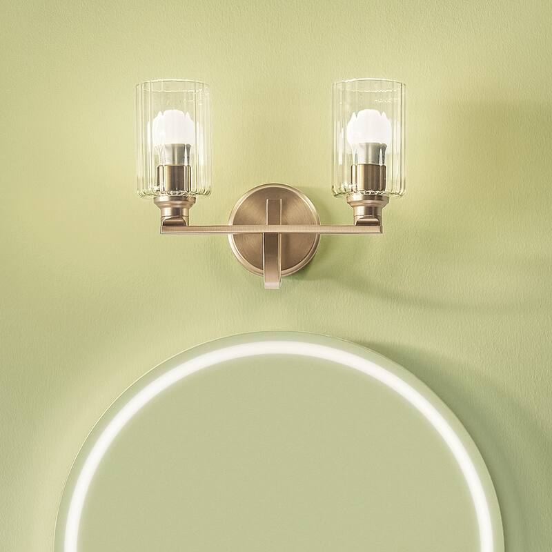 Kichler Lighting Gioe 14.25" 2-Light Vanity Light with Clear Fluted Glass in Champagne Bronze