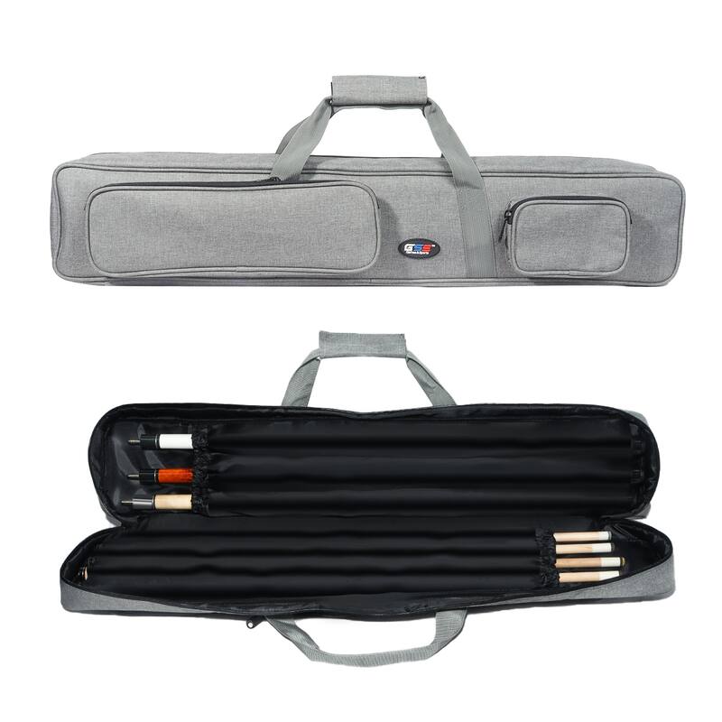 GSE™ 3x4 Soft Billiard Pool Cue Stick Carrying Bag, Billiard Cue Case Holds 3 Butts/4 Shafts (4 Colors) - Grey