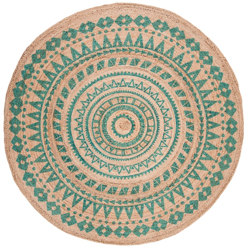 SAFAVIEH Handmade Natural Fiber Valentien Casual Jute Rug - 8' Round - Teal/Natural