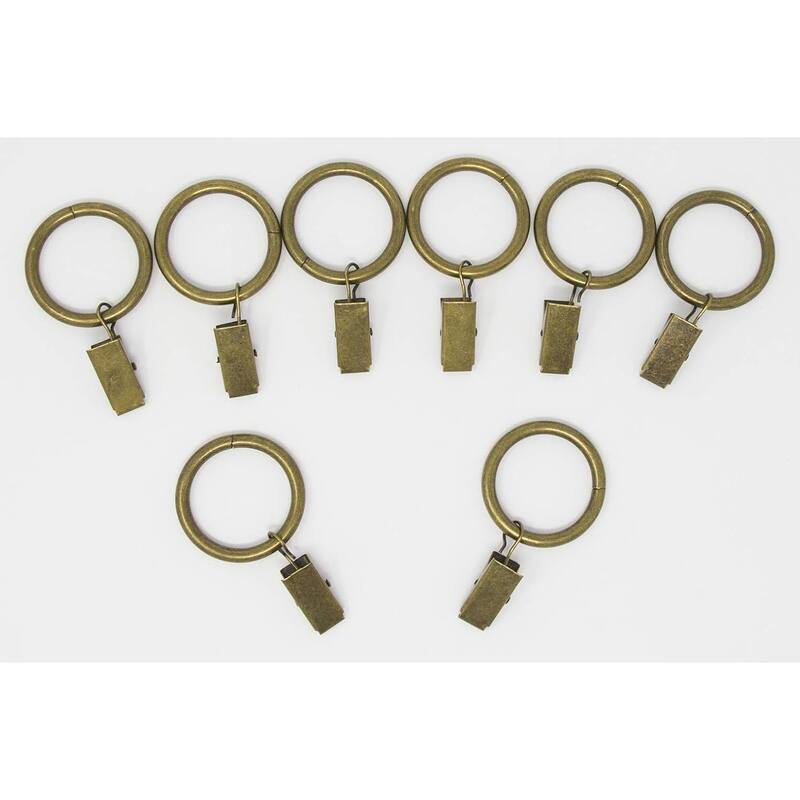 Metal Curtain Drapery Rings with Clips, 8 PK, New, 1 3/8" Inner Diameter - Antique Brass