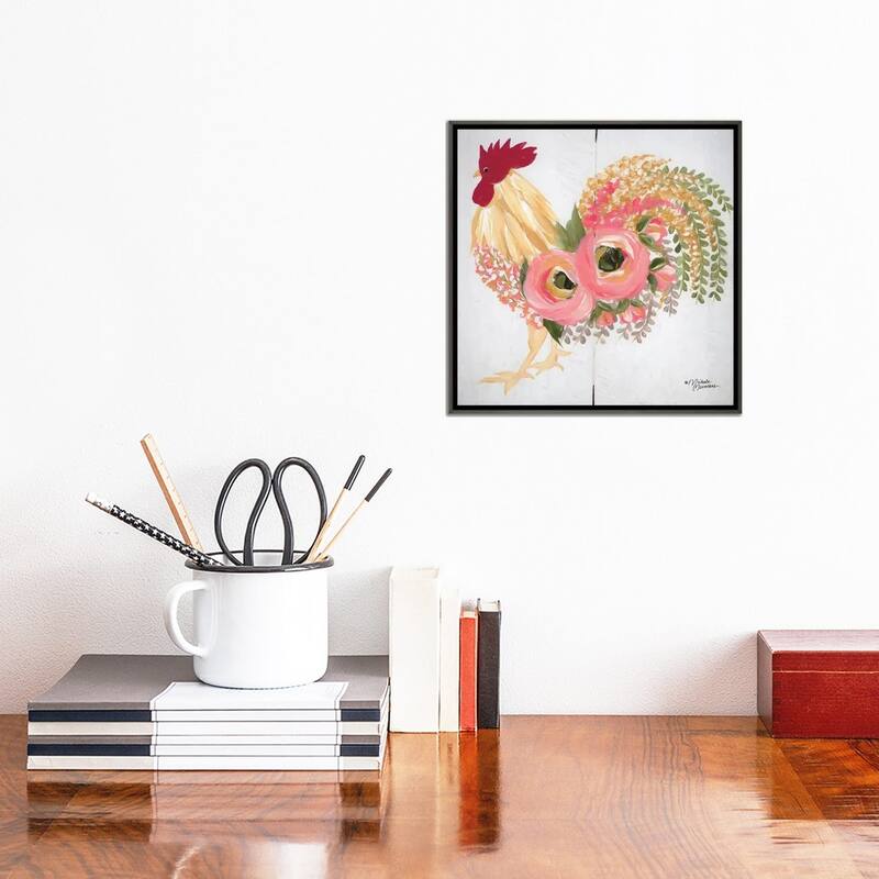 iCanvas "Floral Rooster on White" by Michele Norman Framed