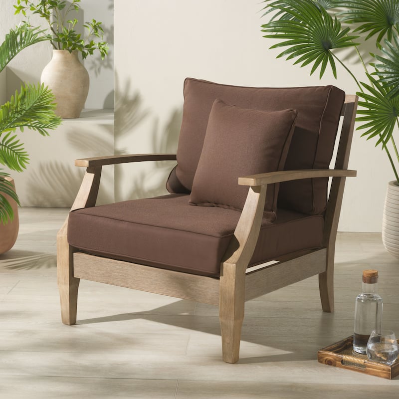 SAFAVIEH Couture Freida Wood Patio Arm Chair - 31.4" W x 35.6" L x 32.6" H - 31"W x 36"D x 33"H - Natural/Dark Brown