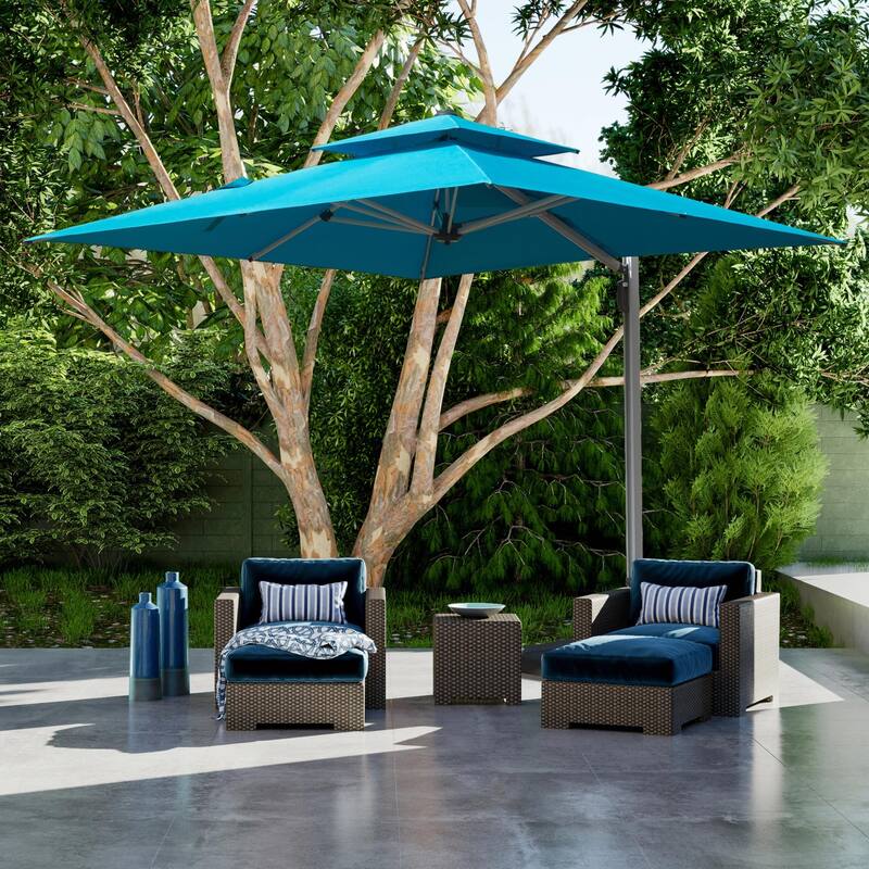 Aluminum Patio Umbrella - 360° Rotation, Hydraulic Lift - Blue(9' × 9')