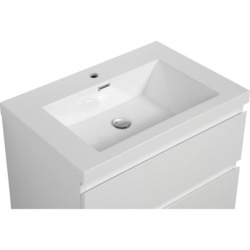 30" Modern Floating Bathroom Vanity with Glossy Resin Sink, Wall-Mounted Bathroom Cabinet with Soft Close Drawers