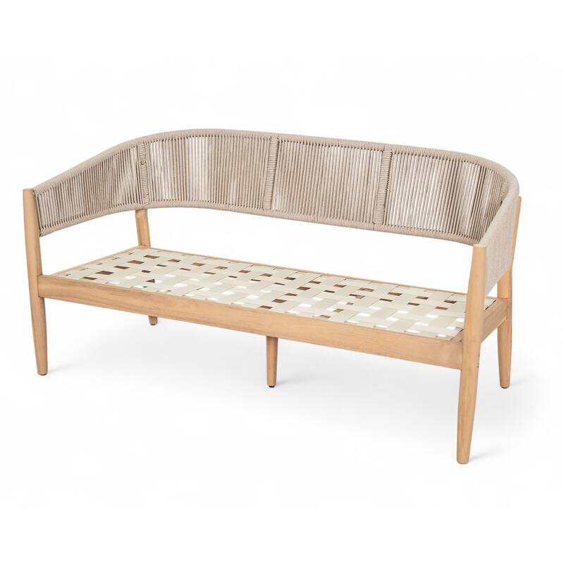 Roomfitters Verona Outdoor Acacia Wood Loveseat with Rope Detail
