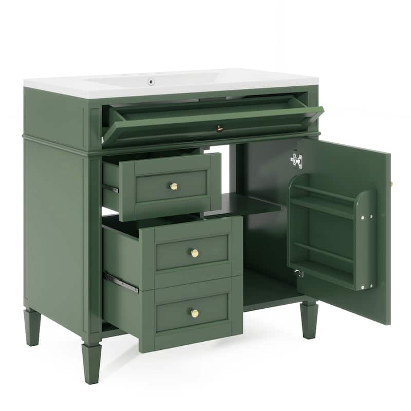 36''Bathroom Vanity With Top Sink, Modern Bathroom Storage Cabinet With 2 Drawers And A Tip-Out Drawer,Single Sink