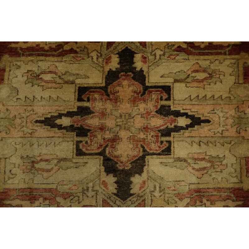 Hand Knotted Oriental 100% Wool Carpet Traditional Floral Oranges & Rust Heriz (serapi) Area Rug - 12' 0'' X 9' 0''
