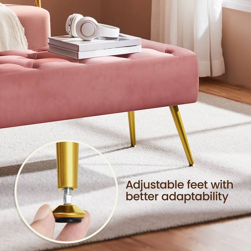 Yaheetech Upholstered Footstool Velvet Ottoman Button-Tufted Table Bench - 45"×16"×17"