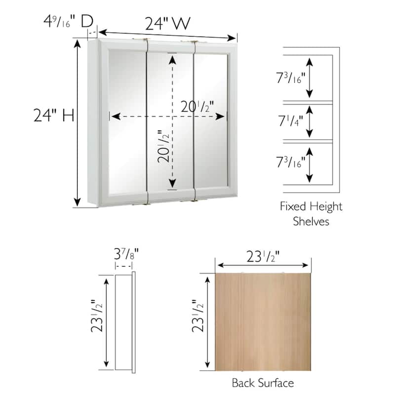 Design House 535849 Wyndham 24" x 24" Framed 3 Door Medicine Cabinet
