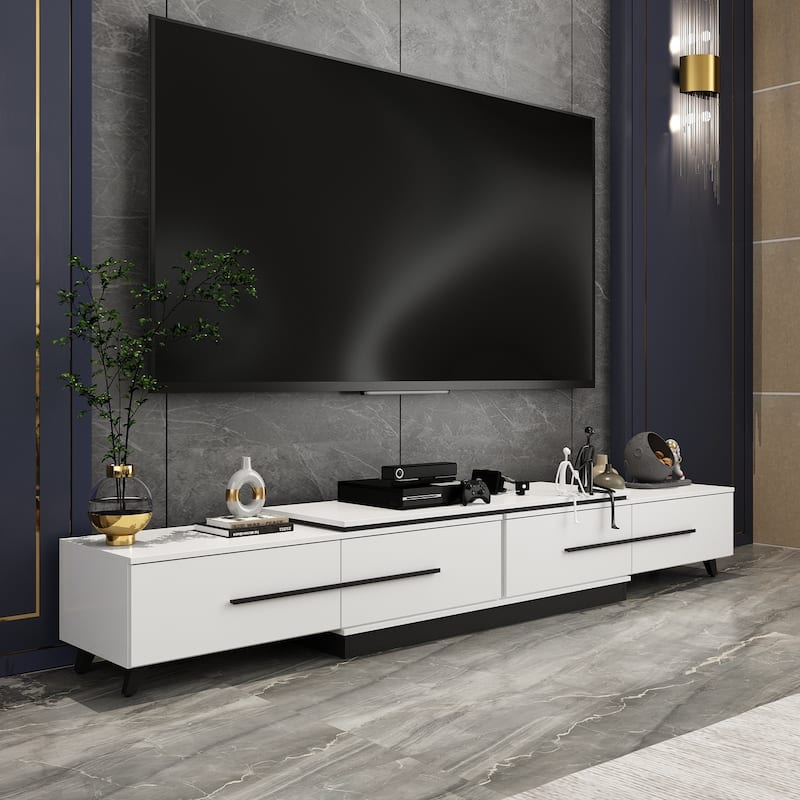 13.1"H Extendable Designs TV Stand with 4 Storage Drawer Black/White