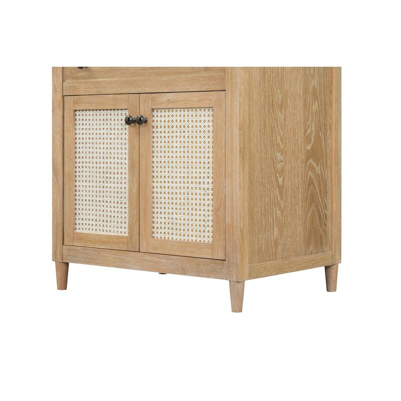31" Cane Paneled Bathroom Vanity with Engineered Stone Top - 31 L x 22 D x 34 H