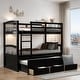 preview thumbnail 2 of 10, Twin Bunk Bed with Trundle, Ladder, Safety Rail and 3 Drawers, Black