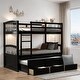 preview thumbnail 19 of 35, Twin Bunk Bed with Trundle, Ladder, Safety Rail and 3 Drawers Black