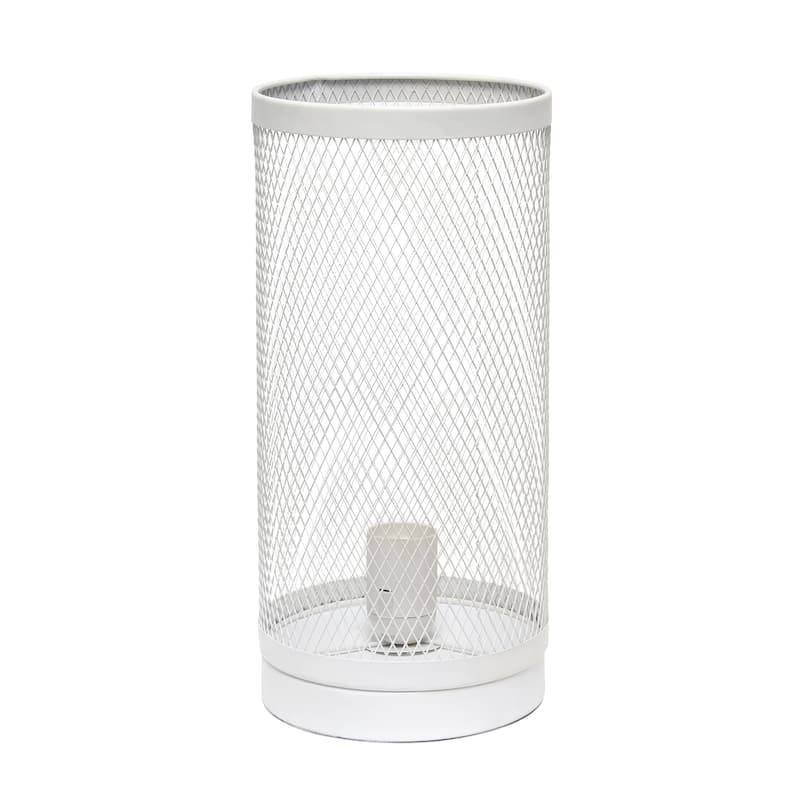 12.75" Industrial Mesh Cylinder Table Lamp, Modern Accent Lighting For Living Room, Entryway, Bedroom, Office, Black