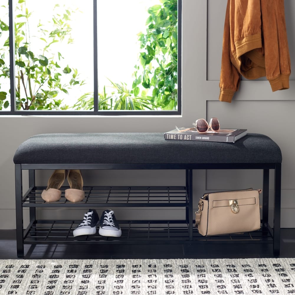 SAFAVIEH Yael Open Shelf Bench with Cushion - 42" W x 15" D x 18" H - 42Wx15Dx18H