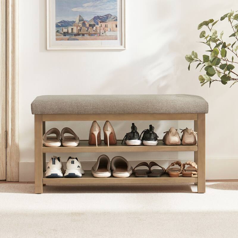 HUIMO Multi-Functional Solid Wood Bench with Storage Shelves 46in/39in/31in