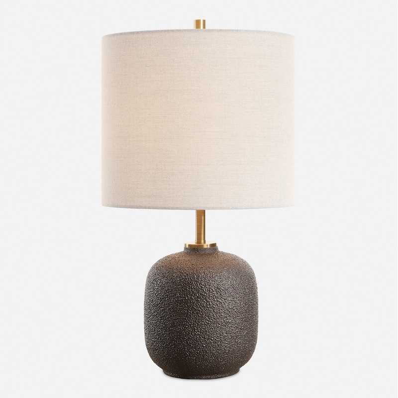 Buffet Lamp with Linen Drum Shade - 22" - Black