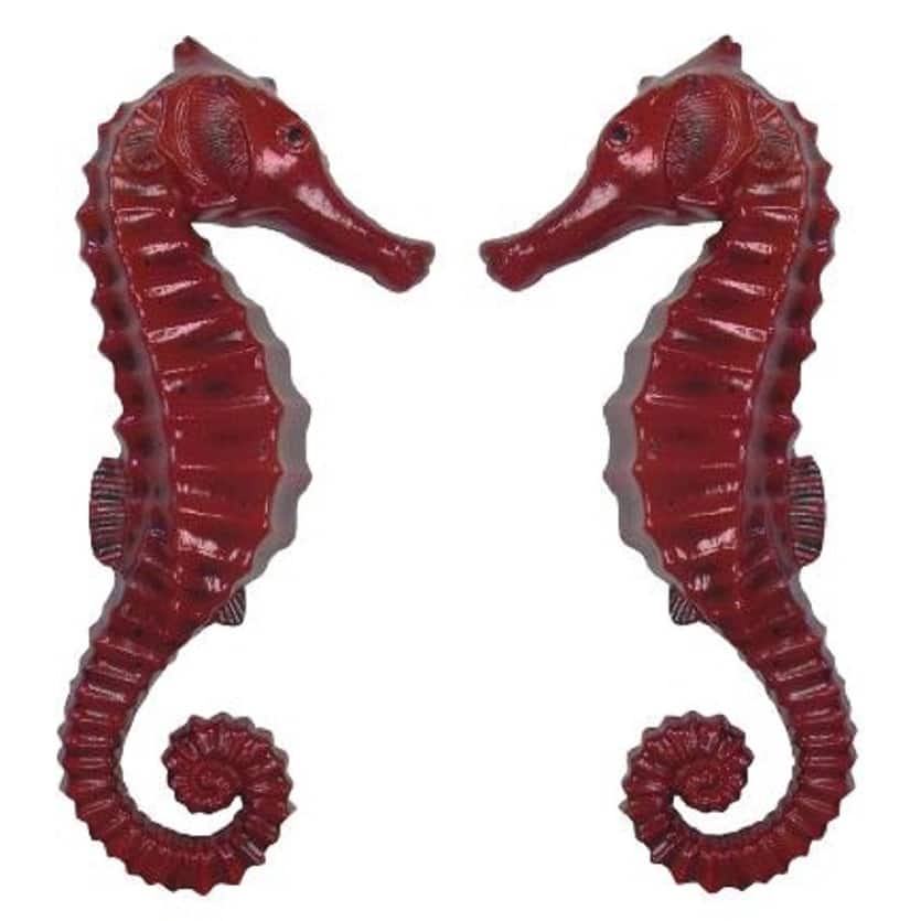 Coastal Seahorses Wall Decor Red 9 Inches Set of 2