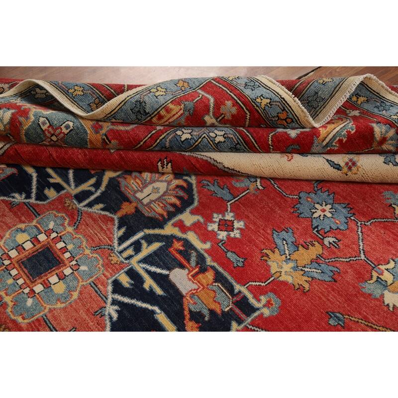 Vegetable Dye Heriz Oriental Rug Hand-Knotted Traditional Wool Carpet - 9'1" x 12'0"