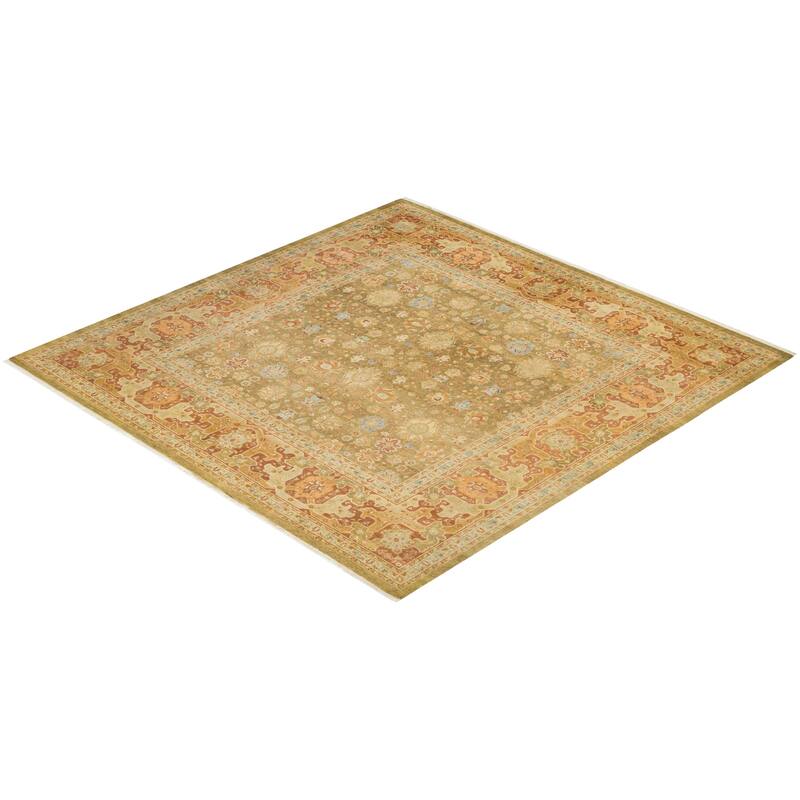 Overton Hand Knotted Wool Vintage Inspired Traditional Mogul Green Square Area Rug - 8' 4" x 8' 4"