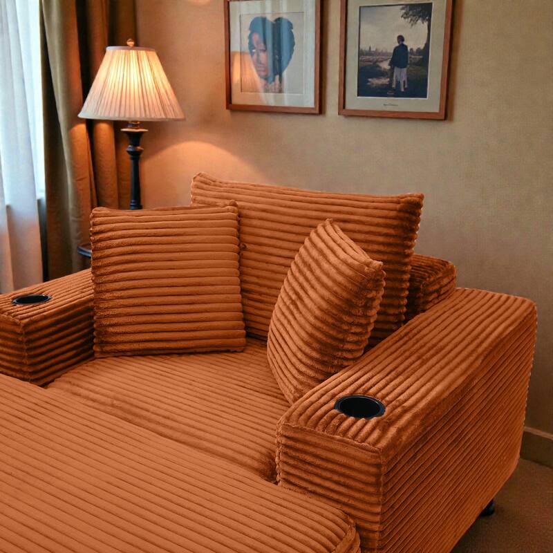 52.4" Boneless Chaise Lounge Chair, Corduroy Modular 3 in 1 Sofa Bed, Cloud Sleeper for Living Room Bedroom