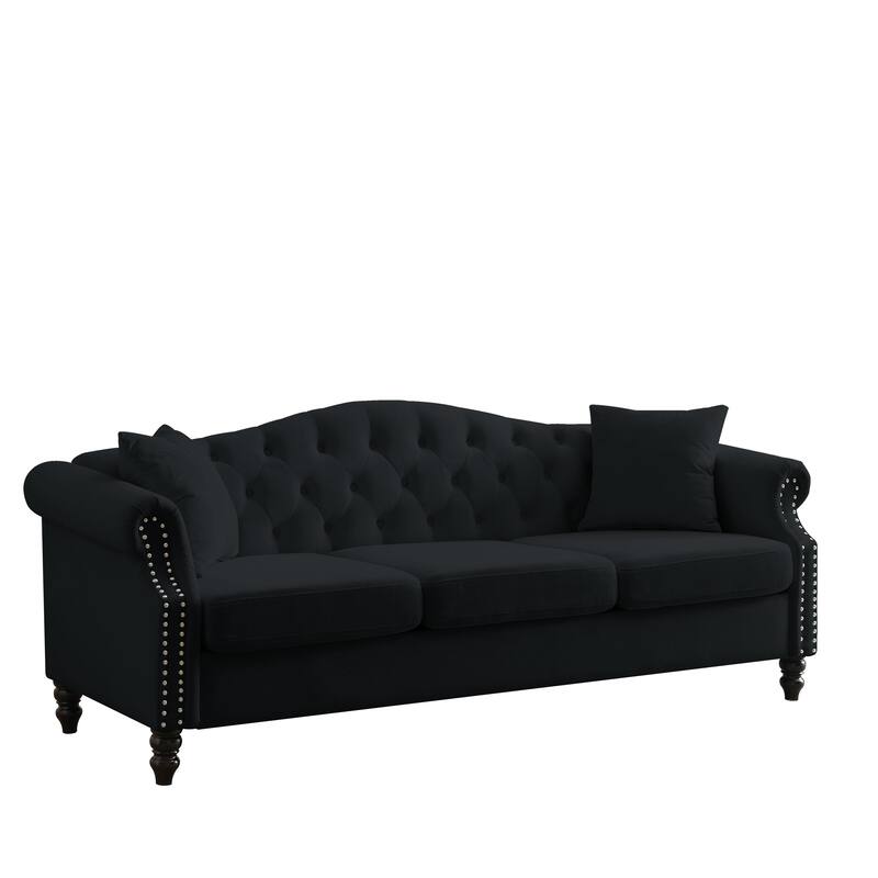 2-Pieces 6-Seat Velvet Chesterfield Sofa Set (Two 3-Seaters) with Tufted Back & Nailhead Trim