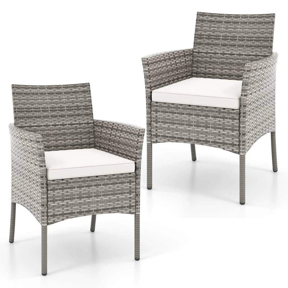 Costway Set of 2 Patio Rattan Arm Dining Chair Cushioned Sofa - See Details