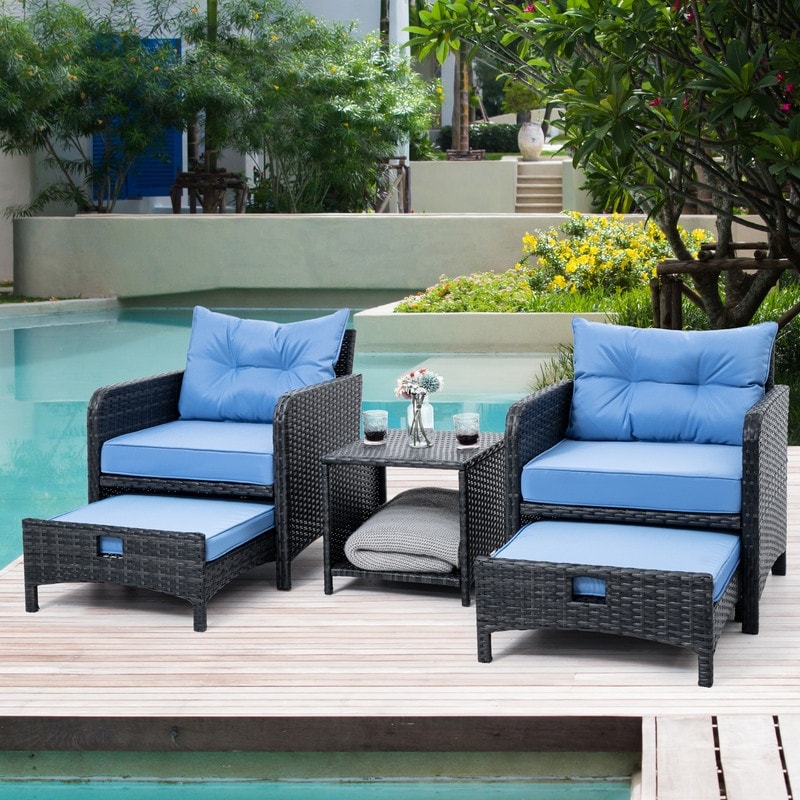 Pamapic 5 pieces wicker patio furniture set outdoor patio chairs with shop ottomans