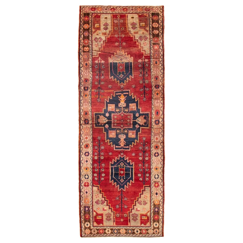 ECARPETGALLERY Hand-knotted Melis Vintage Red Wool Rug - 4'3 x 12'4 - Red - 4'3 x 12'4