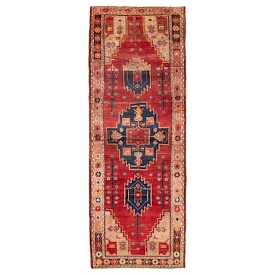 ECARPETGALLERY Hand-knotted Melis Vintage Red Wool Rug - 4'3 x 12'4