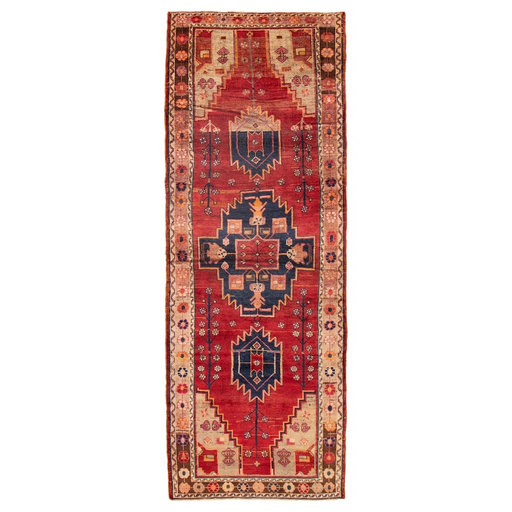 ECARPETGALLERY Hand-knotted Melis Vintage Red Wool Rug - 4'3 x 12'4