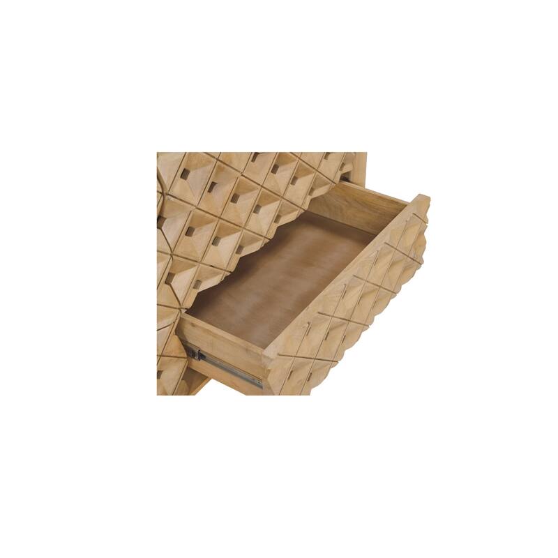 NADAAL STUDIOS Talric Natural Mango Wood 6-Drawer Dresser with Geometric Carved Front
