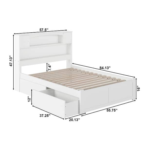AFI Newport Full Size Platform Bed with Footboard & Storage Drawers in White