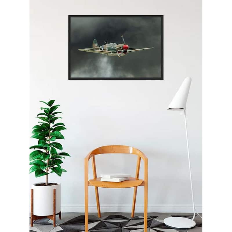 P-40 WW 2 Military Airplane in Flight Photography by Wayne Collamore Framed Poster - 24 x 36 Inch