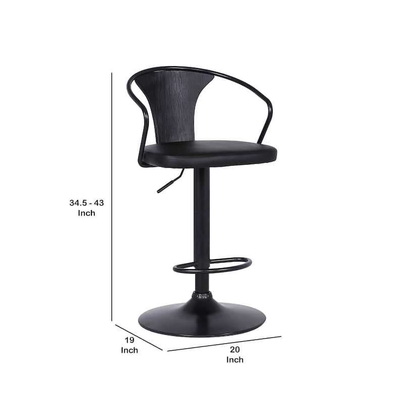 Adjustable Leatherette Swivel Barstool with Curved Back, Black